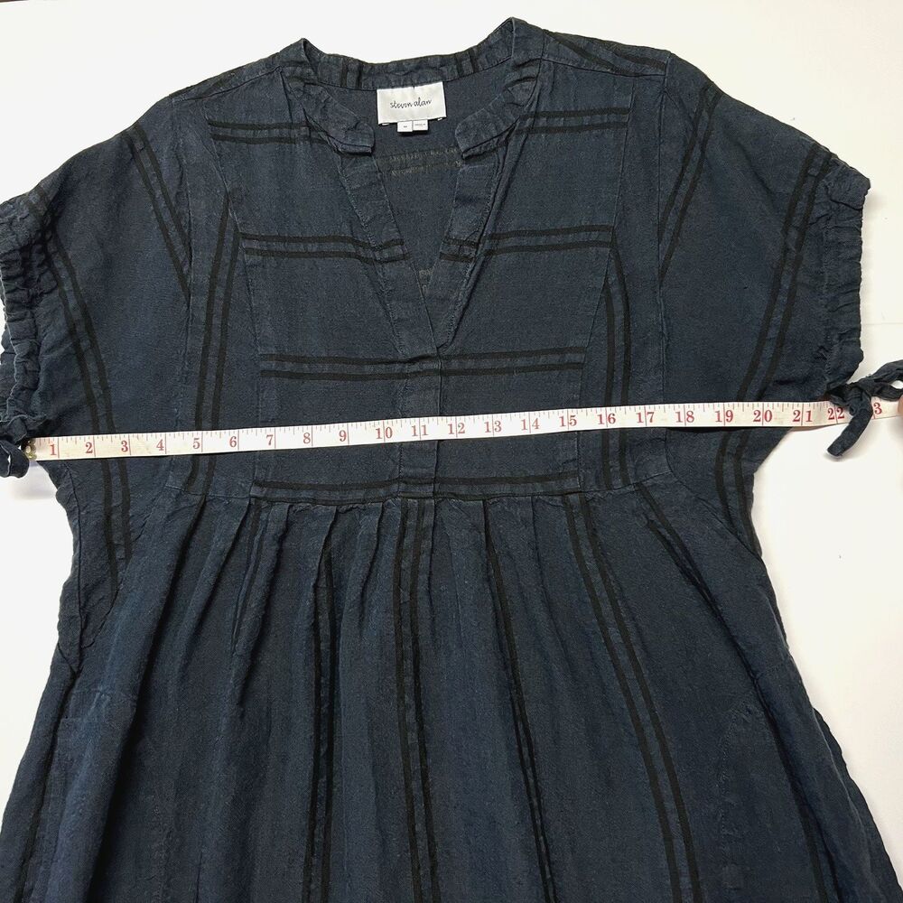 Steven Alan Womens 99% Linen Cotton Navy Black Stripe Dress USA Made Boho Medium - Picture 14 of 16